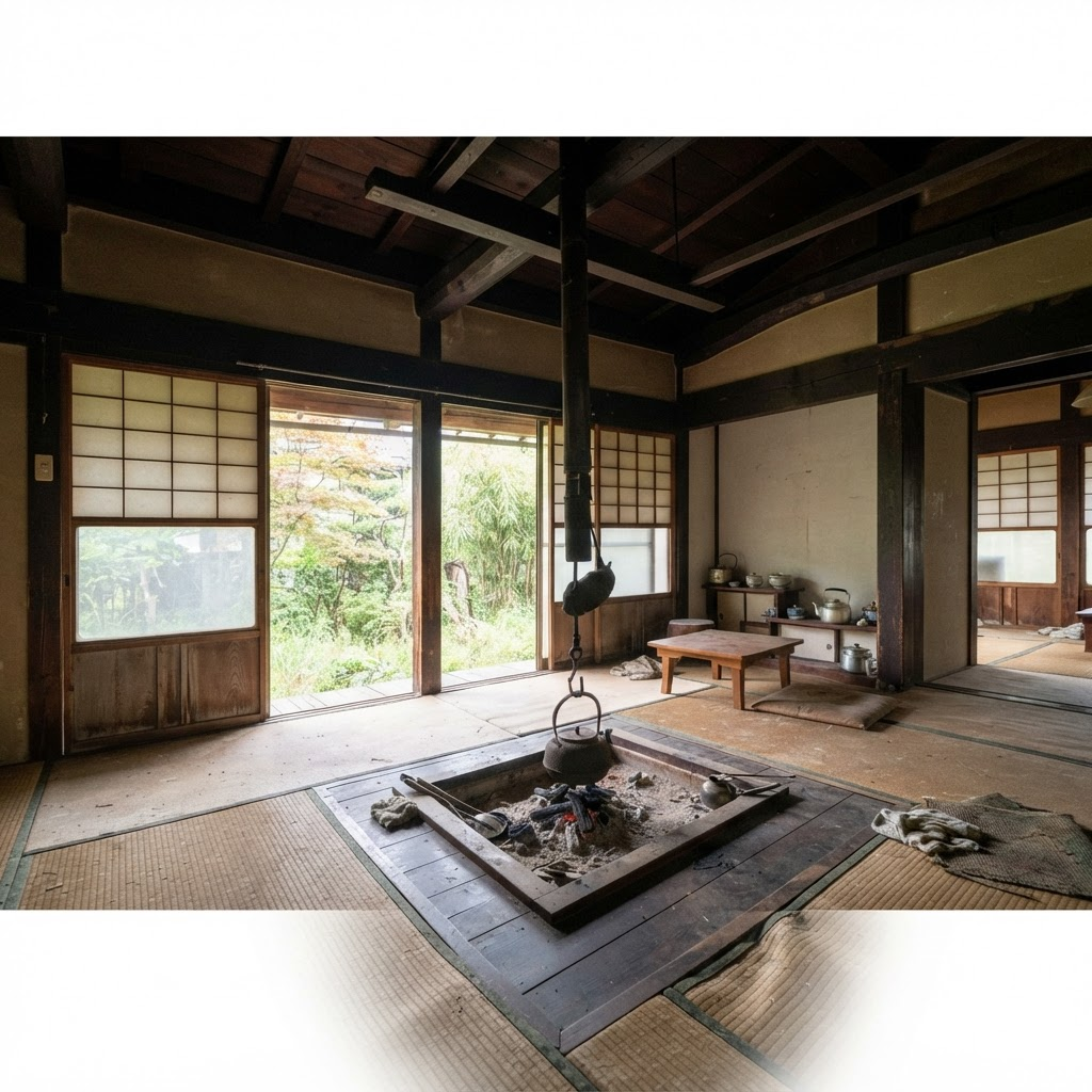 Interior timber frame of a traditional Japanese kominka