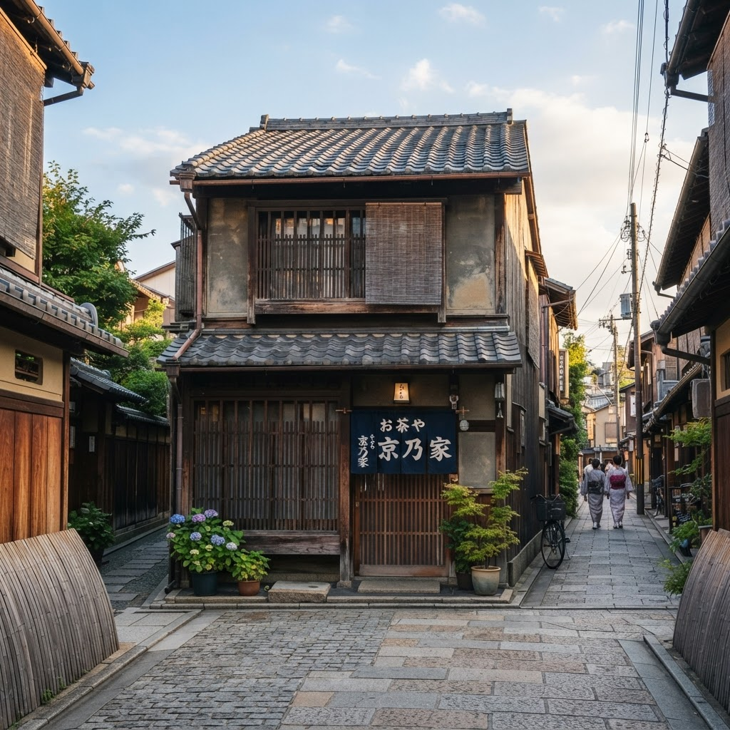 Old Japanese townhouse on a narrow rural road