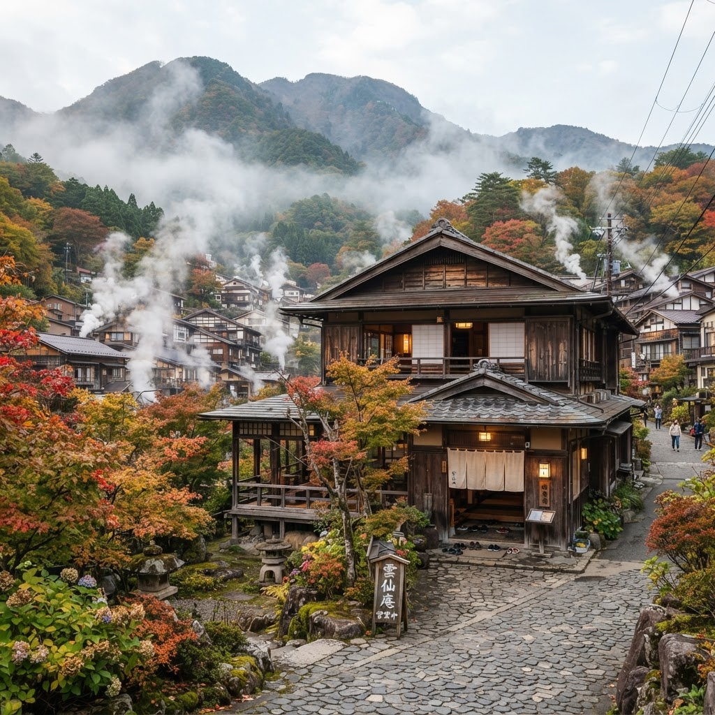 Rural Japanese guesthouse in the mountains with traditional architecture