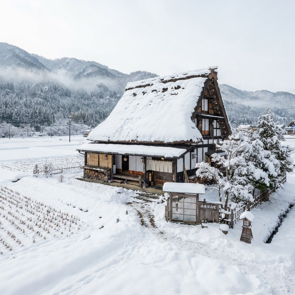 Rural Japanese house in deep snow country